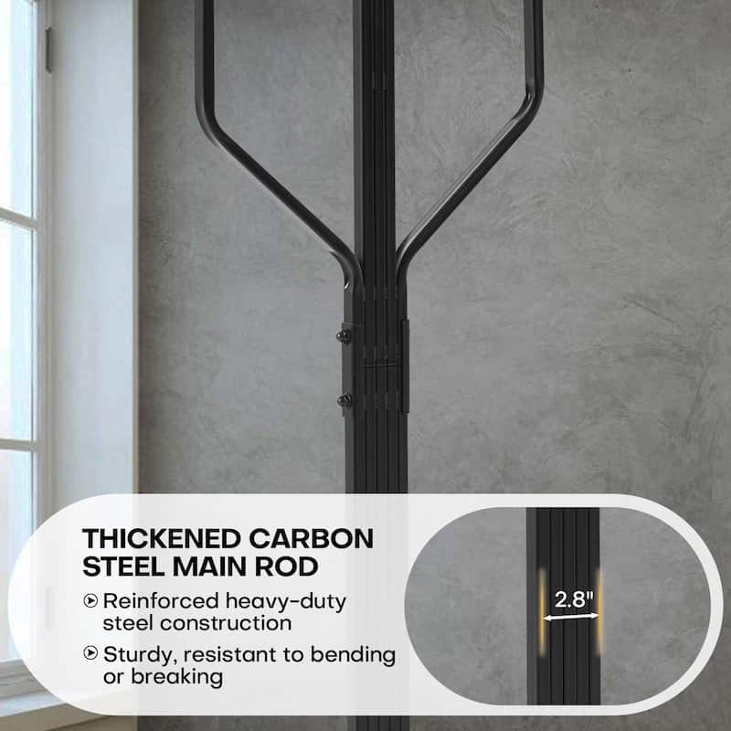 Freestanding Metal Coat Rack with 10 Hooks and Heavy Duty Marble Base - 68.1"H x 18.5"W(top) x 13.2"Dia(base)