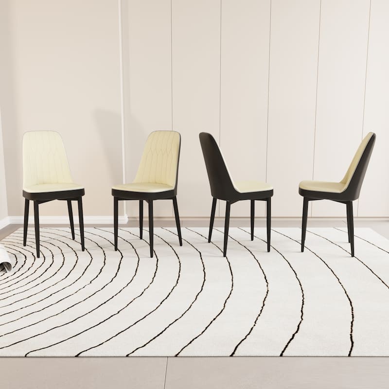 Upholstery Dining Chairs Set of 4 - Beige+Black