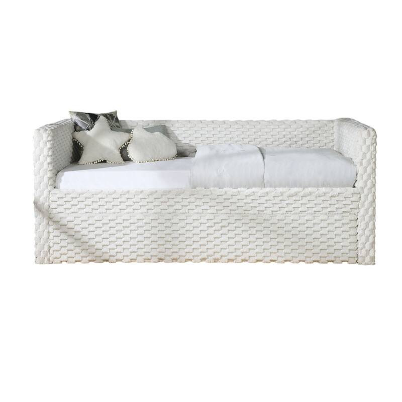 Lya Daybed w Pull Out Trundle, Textured Tufted White Dove Upholstery