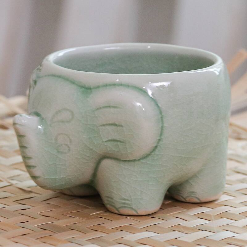 Novica Handmade Lanna Elephant Celadon Ceramic Teacup