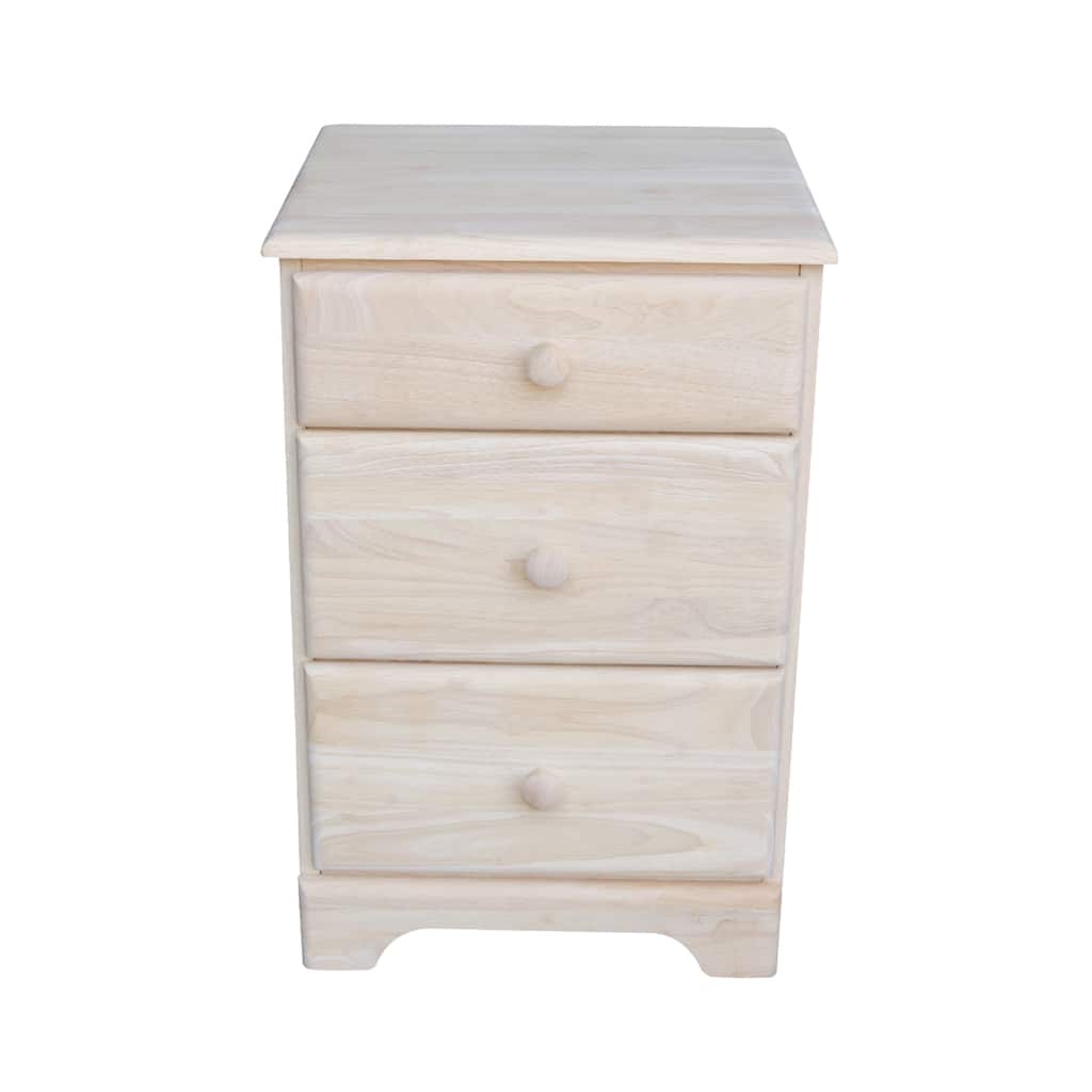 International Concepts Solid Wood 3-Drawer Nightstand, Wide Unfinished Ready to Finish Bedside Chest with Tiered Storage Drawers