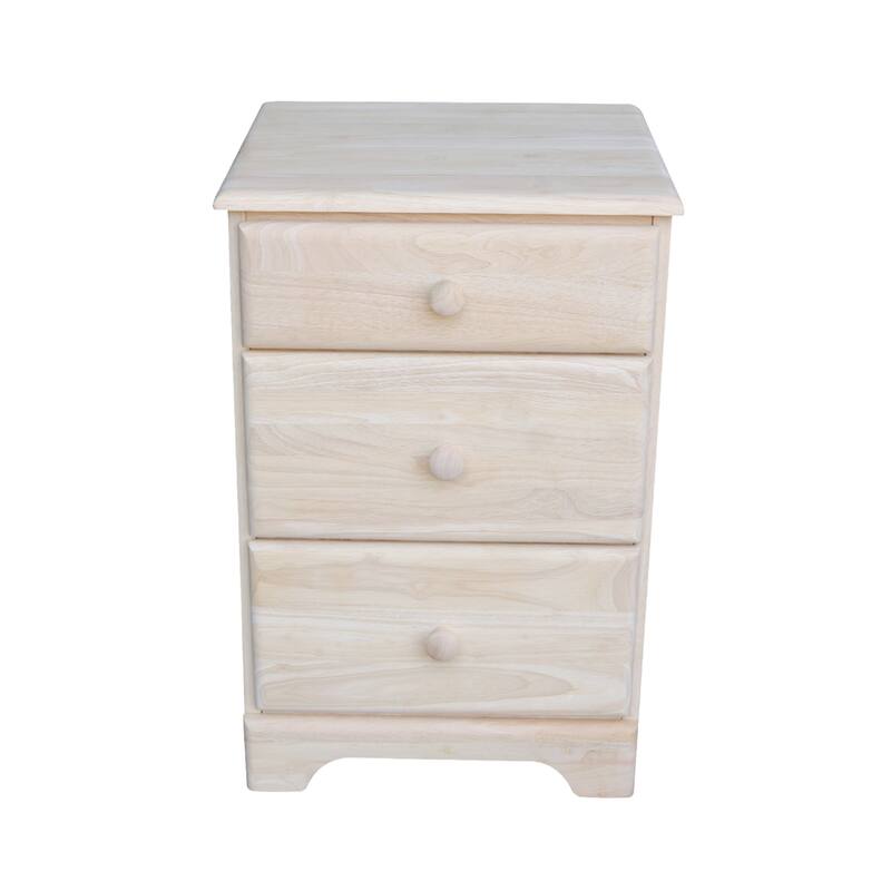 International Concepts Solid Wood 3-Drawer Nightstand, Wide Unfinished Ready to Finish Bedside Chest with Tiered Storage Drawers - Unfinished