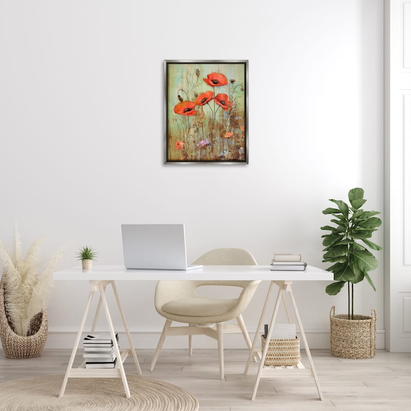 Stupell Rustic Red Poppies Framed Floater Canvas Wall Art Design by Enrico McGarrigle
