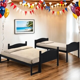 Wooden Versatile Twin over Full Bunk Bed with Arched Headboard