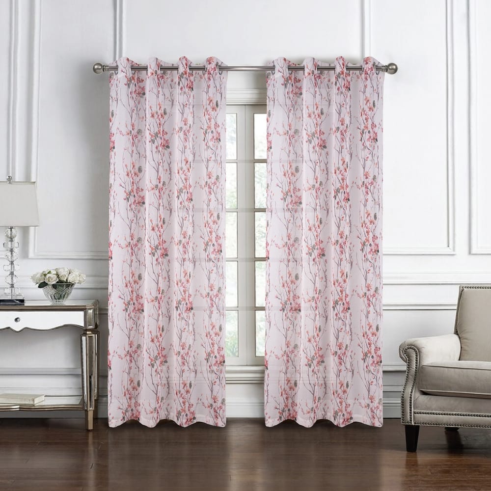 Amelia Floral Sheer Window Curtain Panel 84" or 90"