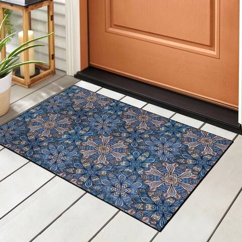 Floral Bohemian Non-Slip Washable Indoor/ Outdoor Area Rug by Superior