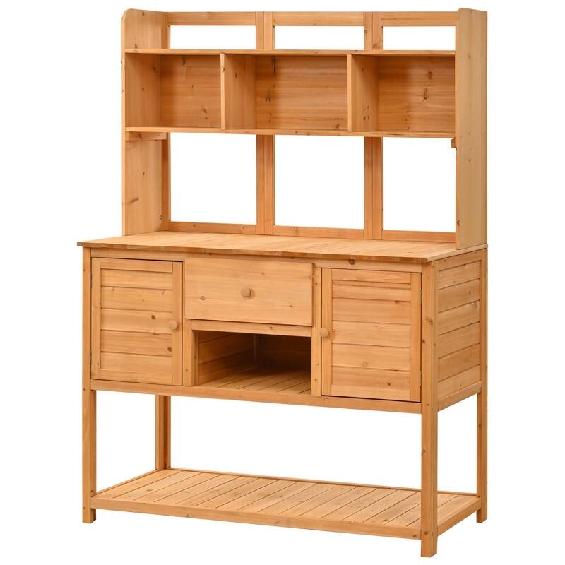 Potting Bench Garden Workstation with Hutch, Drawer & Adjustable Shelves, 50.2x19.7x66.1 Inch Outdoor Garden Work Table