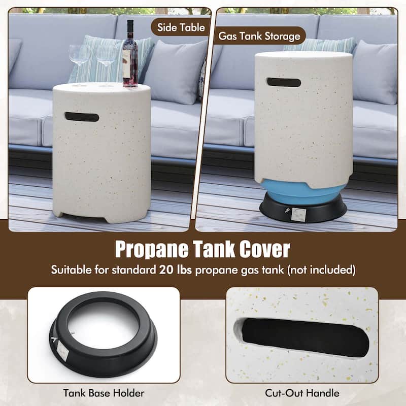 Fire Pit Table Set w/Tank Holder Round Terrazzo Propane Gas Fire Table