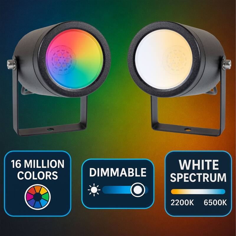RGBWW Smart Outdoor Spotlights 4-Pack 48ft IP65 LED Lights Alexa Remote App