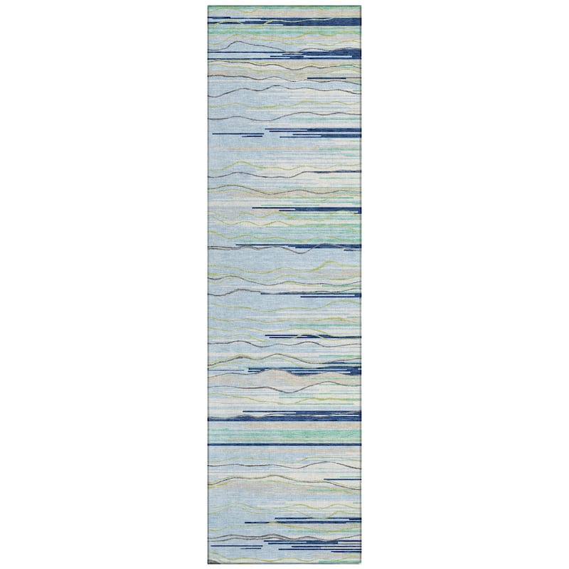 Machine Washable Indoor/ Outdoor Modern Stripe Chantille Rug