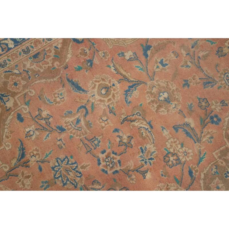 Hand Knotted Oriental 100% Wool Carpet Traditional Floral Pink Mashad Area Rug - 13' 1'' X 9' 8''