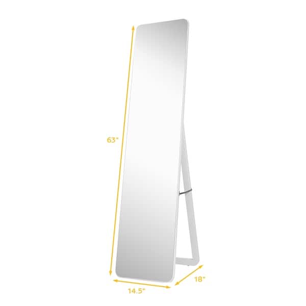 Full Length Floor Mirror with Standing Holder & Solid Wood Frame - On ...