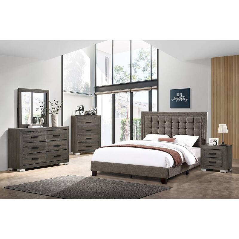 Modern Transitional Gray Wooden Chest with Bar Handle, Bedroom Fit