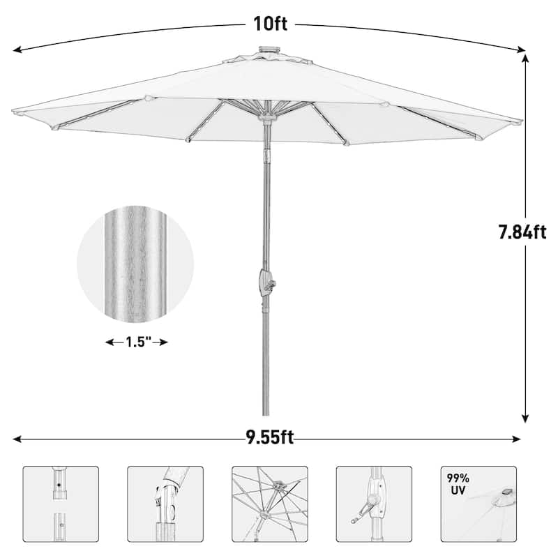 Ainfox 10ft Patio Umbrella with Lights Outdoor Solar Umbrella