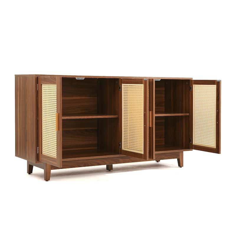 Wood TV Stand for up to 60" TVs with Four Rottan Doors