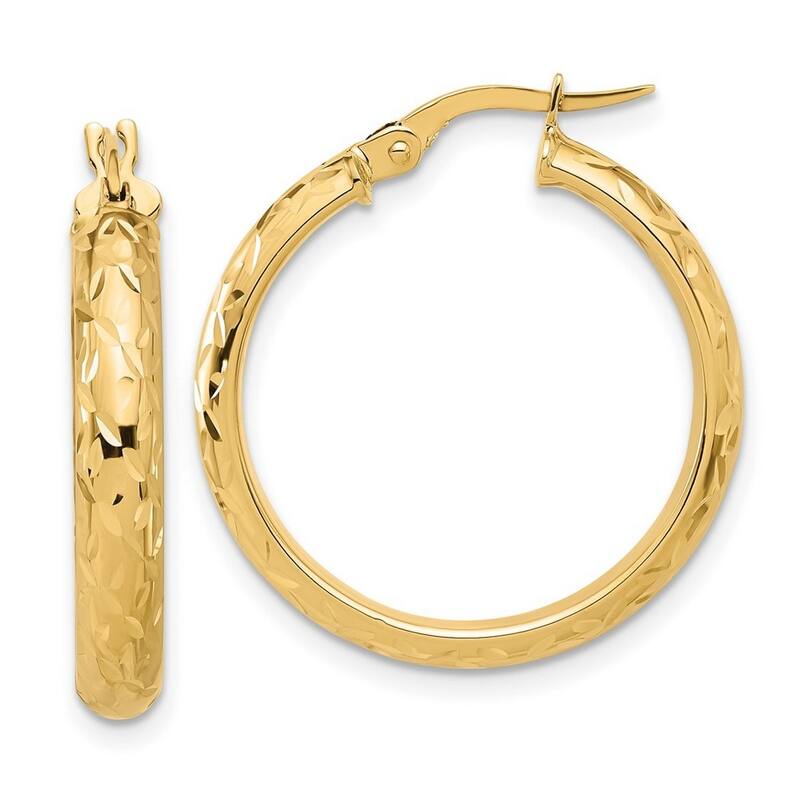 Curata 10k Yellow Gold Italian 4mm Polished Hammered Round Hoop Earrings - 24mm 28mm