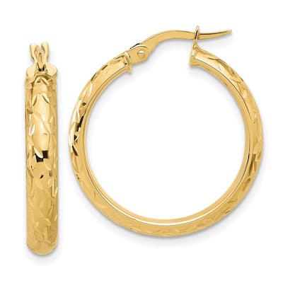 Curata 14k Yellow Gold Polished and Sparkle Cut Round Hoop Earrings - 23.3x24.51mm