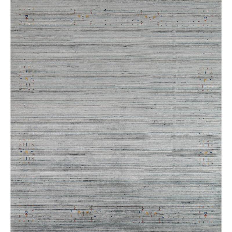 Striped Tribal Gabbeh Oriental Square Rug Handmade Wool Carpet - 9'9" x 9'8"