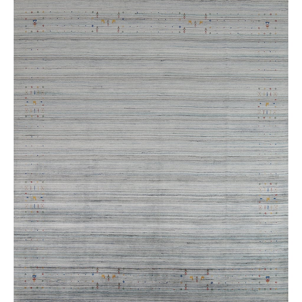 Striped Tribal Gabbeh Oriental Square Rug Handmade Wool Carpet - 9'9" x 9'8"