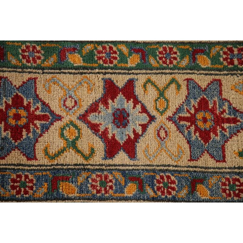 Geometric Blue Kazak Oriental Area Rug Handmade Wool Carpet - 9'11" x 12'8"