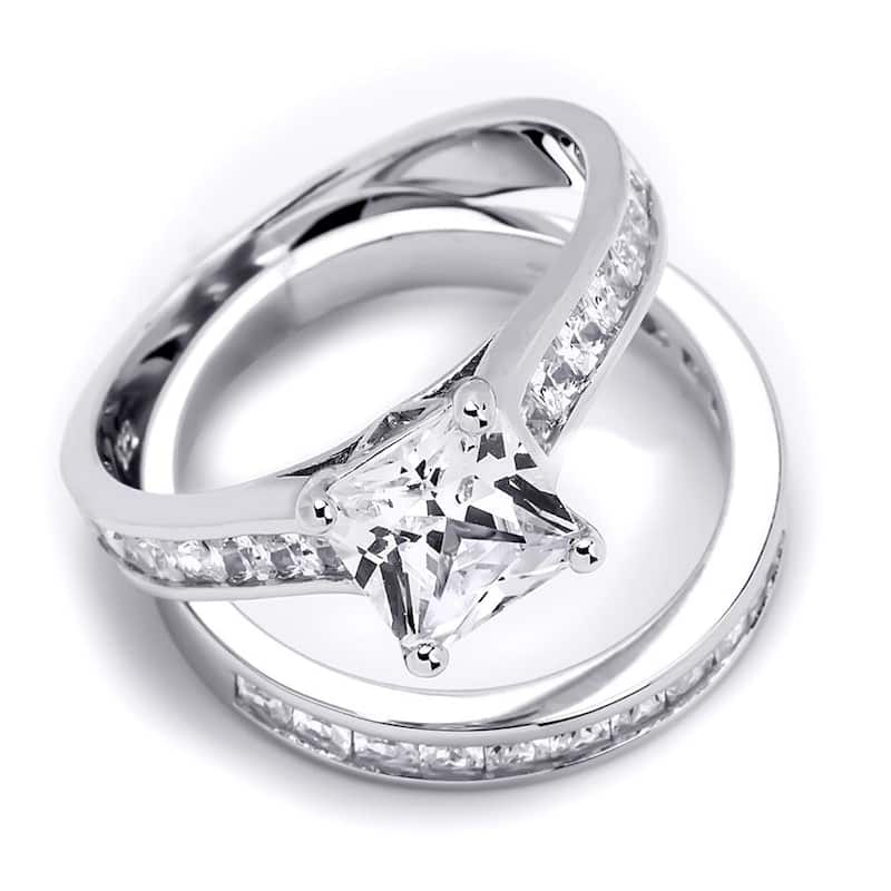 Womens 2.75 Carat Wedding Band Bridal Ring Set Princess Cut Silver