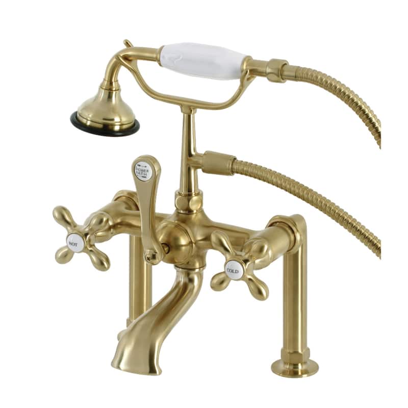 Kingston Brass Aqua Vintage Deck Mounted Clawfoot Tub Filler with - Brushed Brass