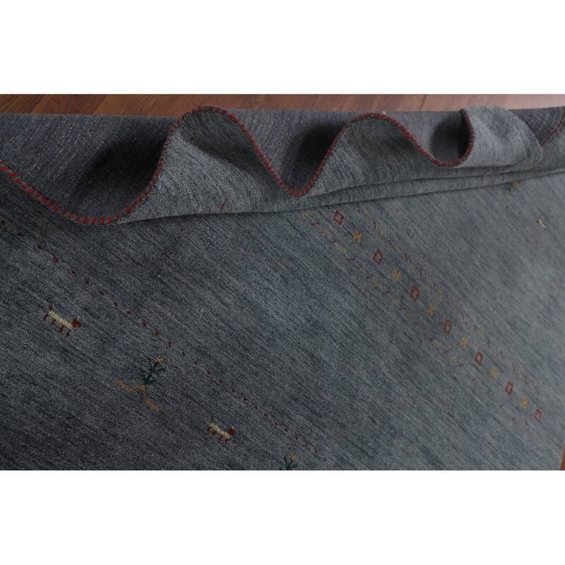 Blue Gabbeh Oriental Area Rug Hand-Knotted Wool Carpet - 6'9"x 9'10"