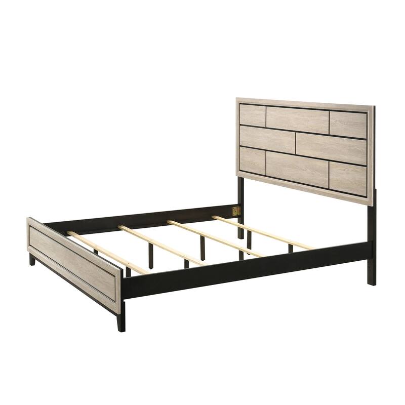 Queen Size Wood Contemporary Platform Bed with Geometric Headboard
