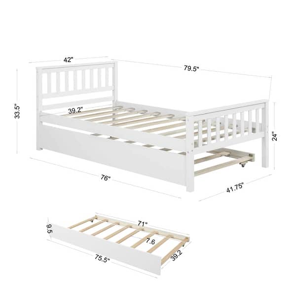 Twin Bed Frame with Pull-Out Trundle, Ideal for Small Spaces