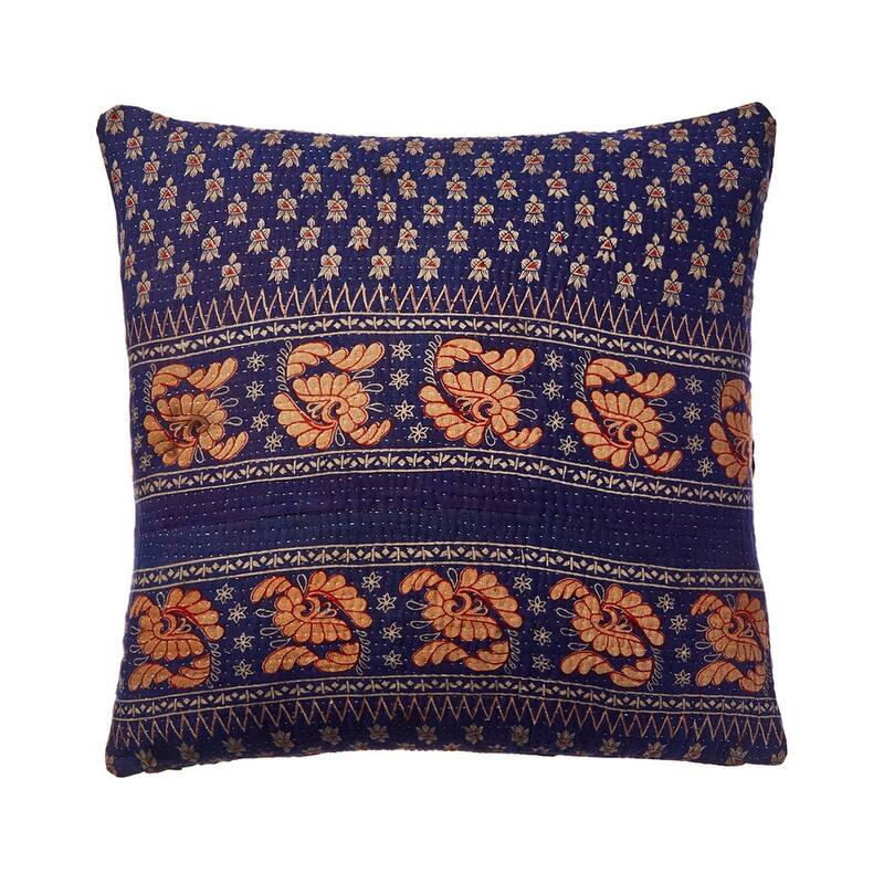 One of a Kind hand stitch OverDye Kantha Pillow Cover