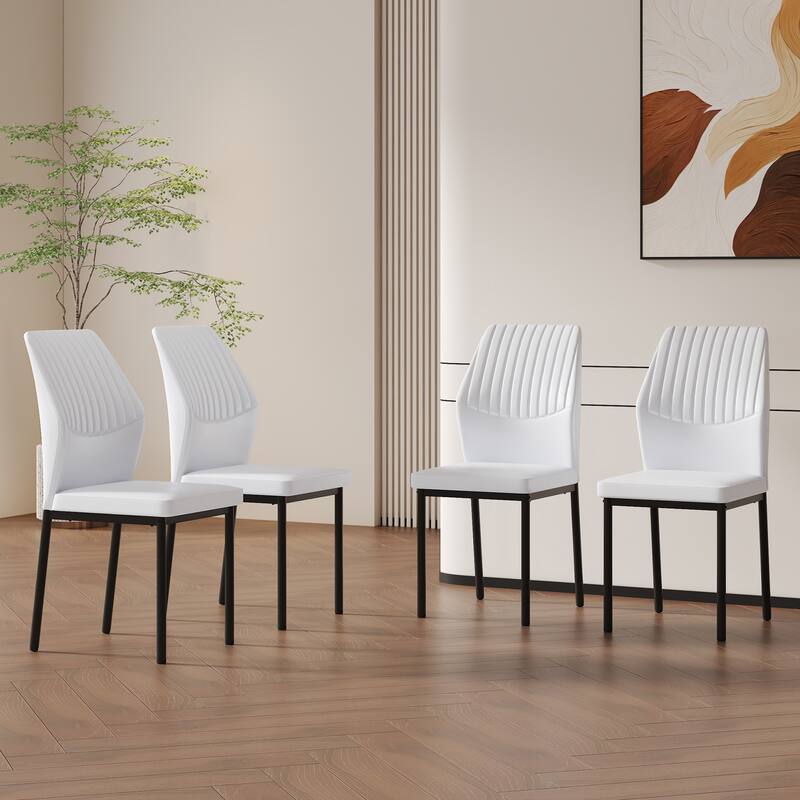 Luxury Simple Chair - Set of 4 PU Material High Resilience Dining Chair with Metal Leg