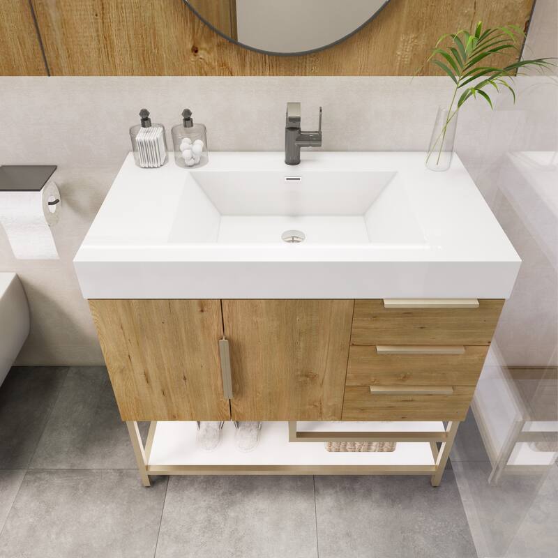 Noble 36" Free Standing Vanity (R Drawer) with Reinforced Acrylic Sink - 36" Width