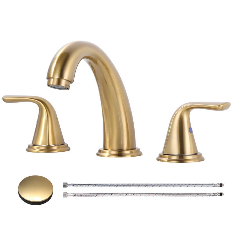 WOWOW Widespread Double Handle Bathroom Faucet - Brushed Gold