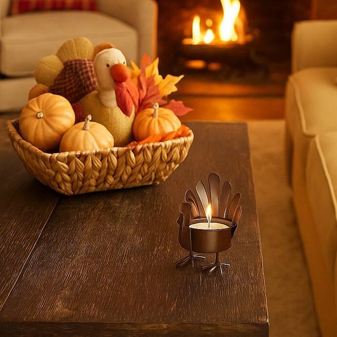 Thanksgiving Iron Antique Bronze Standing Turkey Tealight Candle Holder Tabletop Mantel Centerpiece Decorations, 2.5 inch