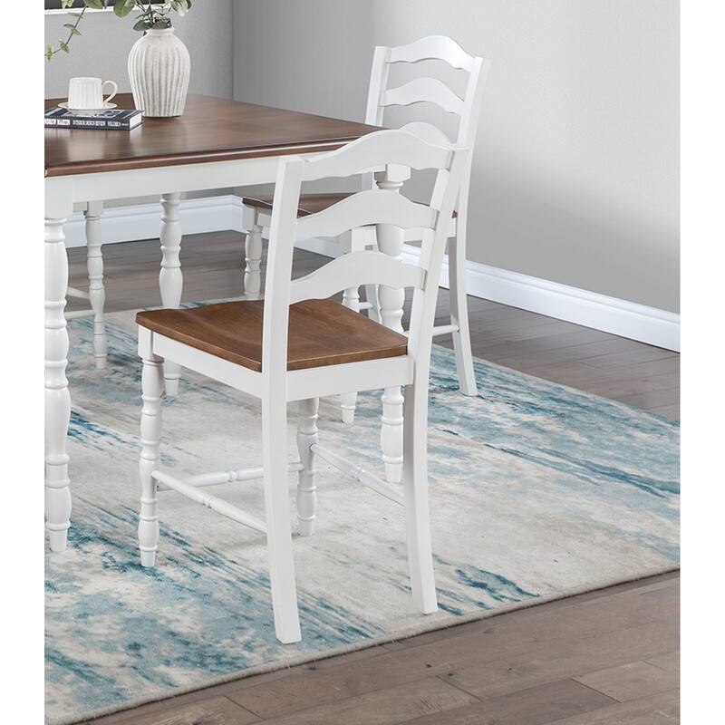 Wood Kitchen Furniture Set, 5 Pcs Counter Height Dining Table Set with Square Table and 4 Chairs with Ladder Back