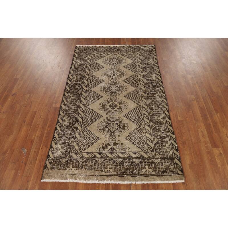 Tribal Geometric Qashqai Persian Area Rug Hand-Knotted Wool Carpet - 3'10" x 6'5"