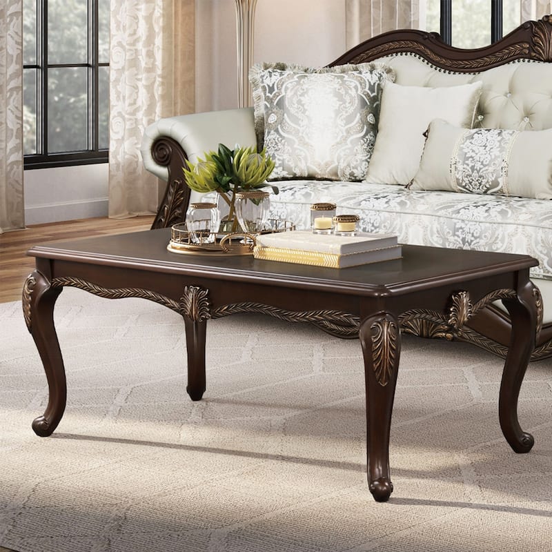 Wooden Coffee Table with Curved Legs in Cherry