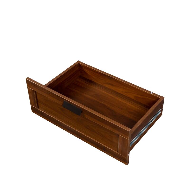 Anmytek Walnut Bookcase with 2 Drawers Tall Display Shelf for Living Room and Home Office Storage