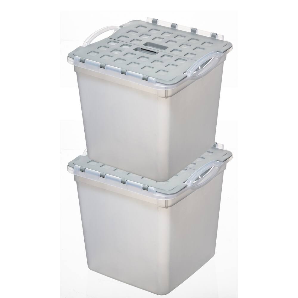 STARPLAST Stacking Storage Bin with Hinged Lid, 2 Pack