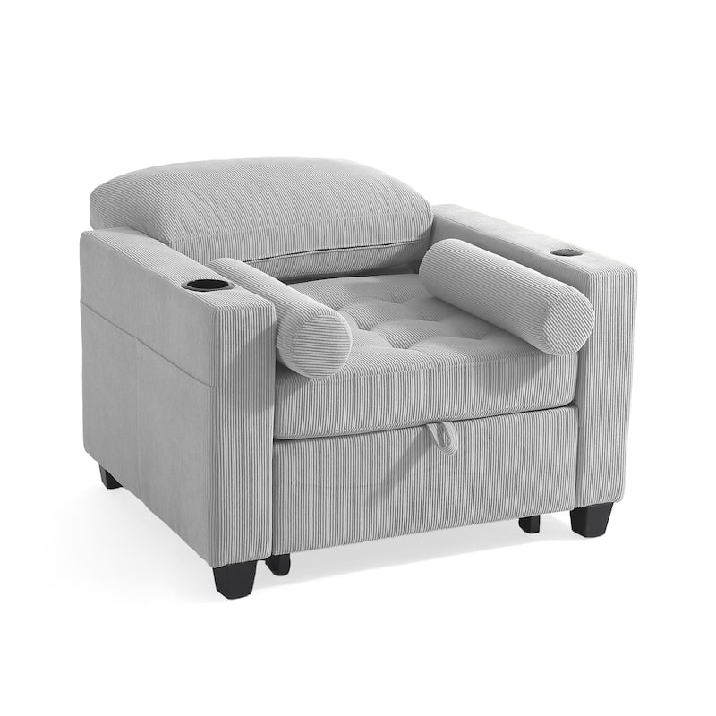 3-in-1 Corduroy Sleeper Sofa Pull-Out Bed Convertible Adjustable Loveseat with USB Port