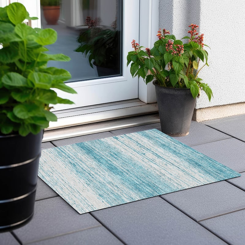 Machine Washable Indoor/ Outdoor Chantille Ombre Stripes Rug - Teal - 1'8" x 2'6"