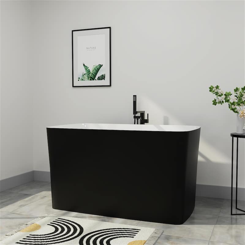 Mokleba 47" Matte Black Acrylic Freestanding-Soaking Bathtub With Seat