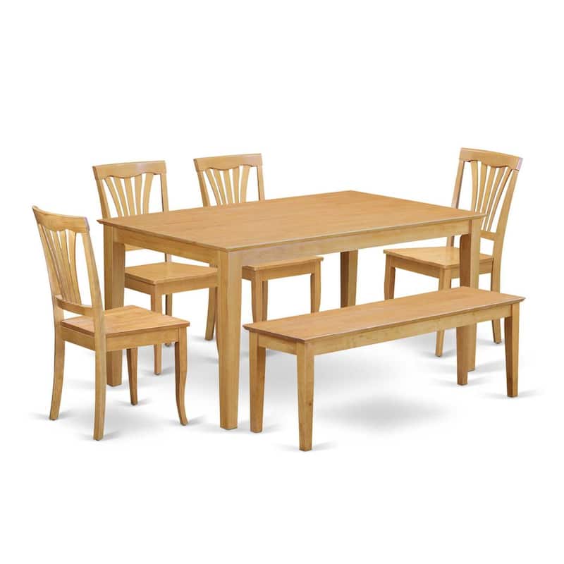 Rustic Dining Set for 6 - Wooden Table with 4 Chairs & Bench - Farmhouse Style Dinette Set