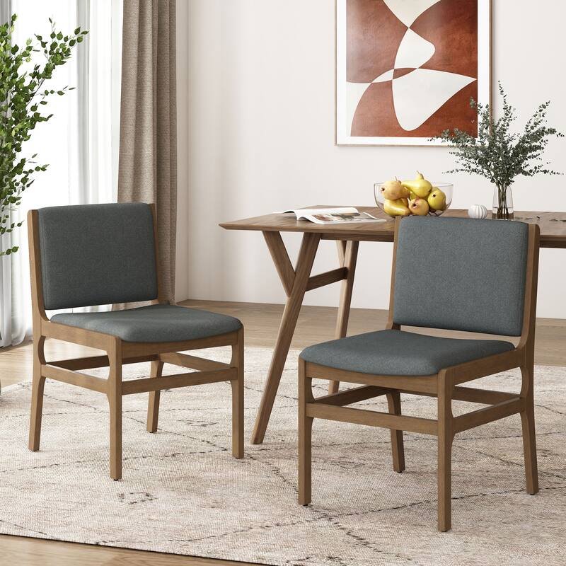 Modern Set of 2 Dining Chairs with Fabric Cushioned Seat Backrest, Solid Wood Frame for Dining Room Living Room and Bedroom