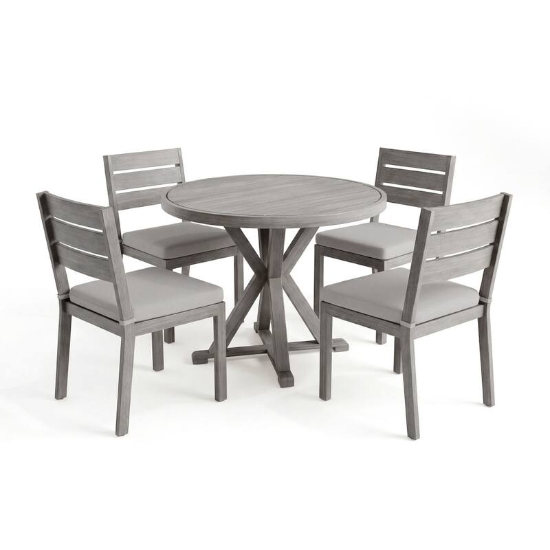 Martha Stewart All-Weather Patio Set with 36" Round Trestle Base Table and 4 Stack Chairs - 18"W x 23"D x 34"H - Gray