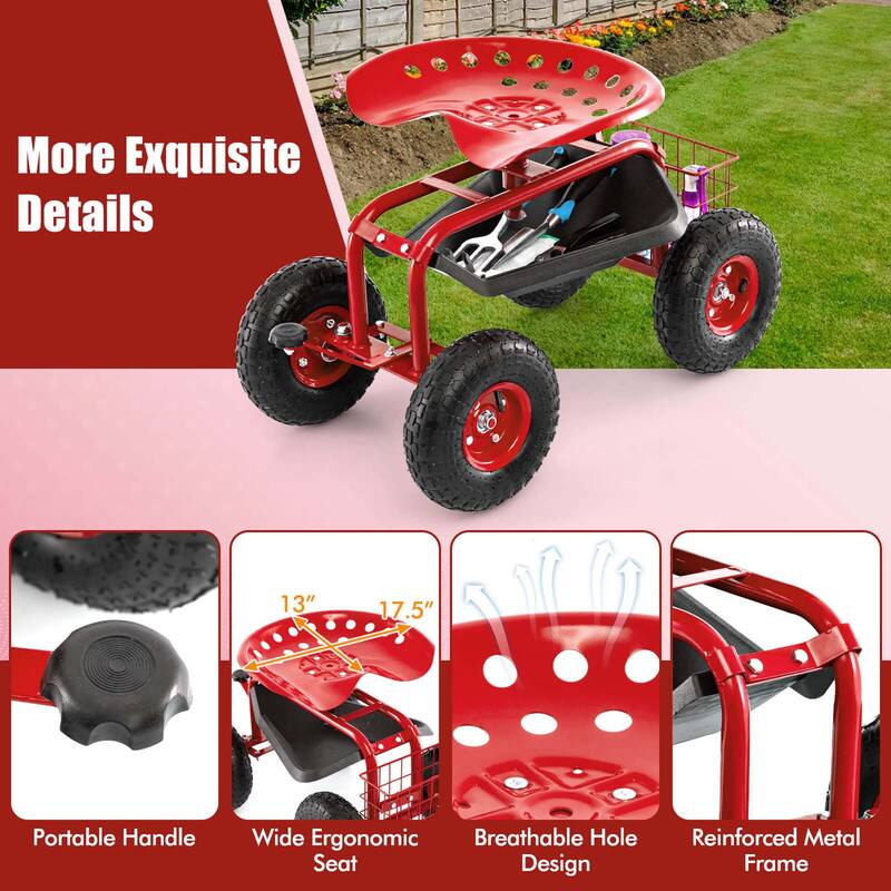 Costway Garden Cart Patio Wagon Rolling Work Seat with Tool Tray - See Details