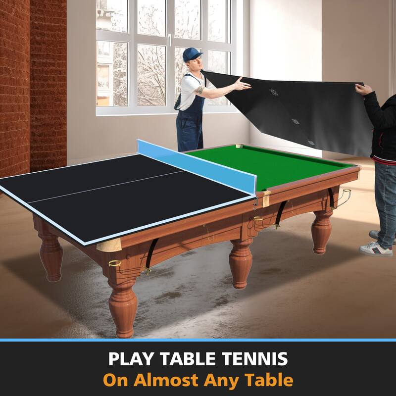 8ft Black Mid-Size Ping Pong Conversion Top Foldable & Portable Table Tennis Table Top for Indoor Games
