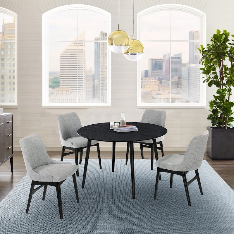 Arcadia and Azalea 48" Round Wood 5 Piece Dining Set - Grey & Black