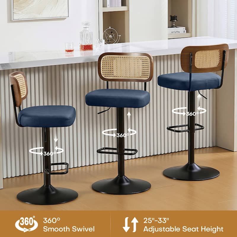 Adjustable Height Swivel Bar Stools with Back and Footrest - 17.7"W x 15.75"D x 35"-42.9"H