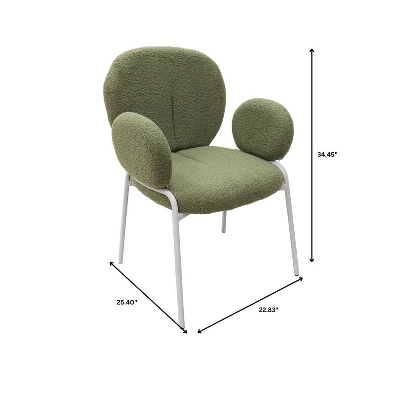 Celestial Modern Boucle Dining Side Chair with White Powder Coated Iron Frame Kitchen Chair Set of 2